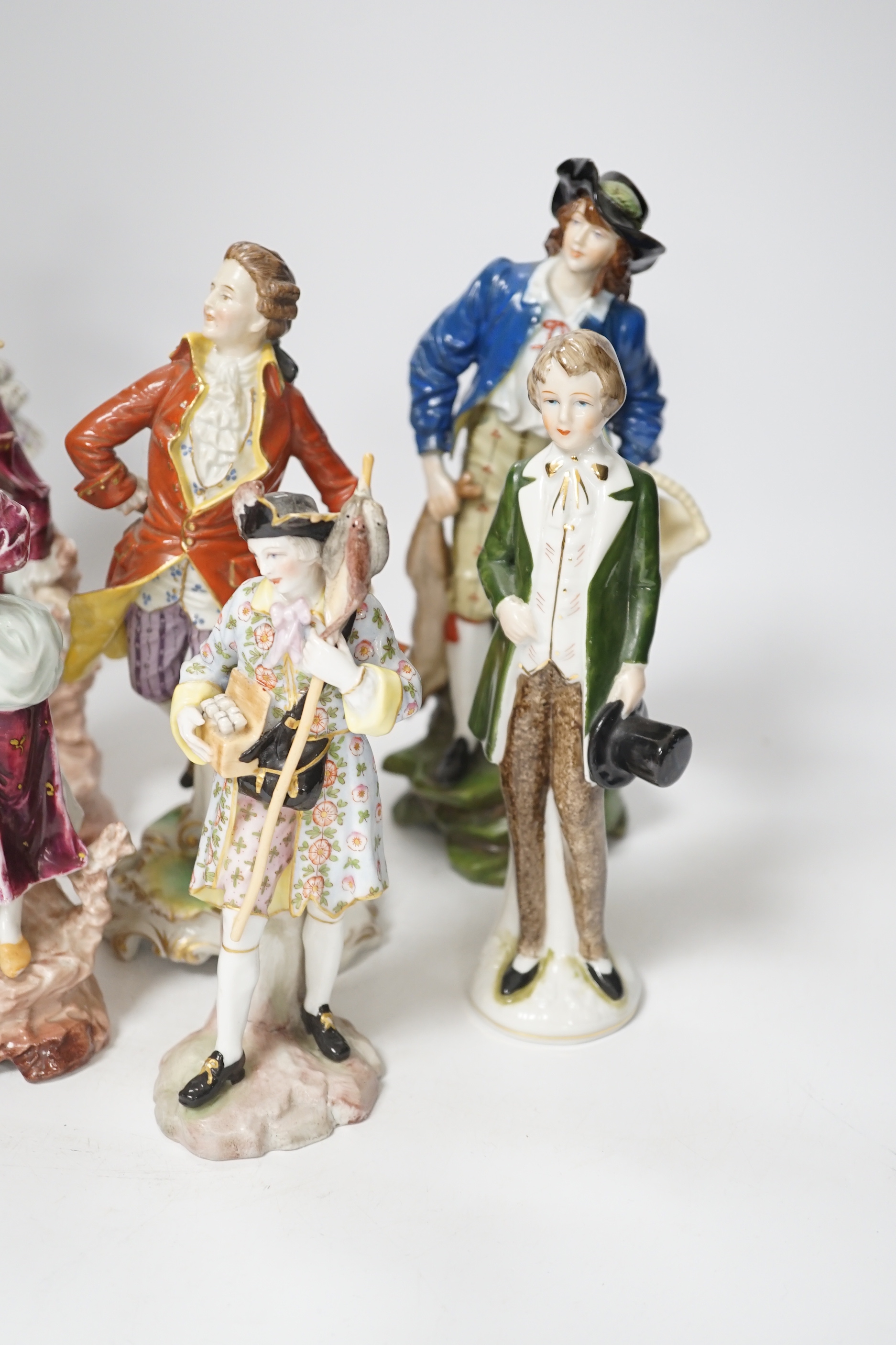 Eight Continental porcelain figures, 19th/20th century, tallest 24cm high